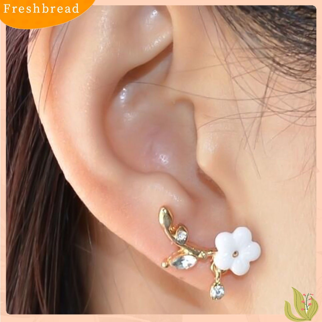 Fresh| Anting Stud Bentuk Bunga Daun Bahan Alloy Aksen Berlian Imitasi Untuk Harian