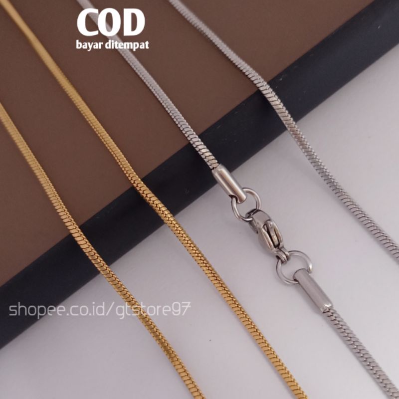 Kalung Pria Wanita Kalong Titanium Kotak Anti Karat Emas Kuning Silver Perak Gold Emas Titanium Asli