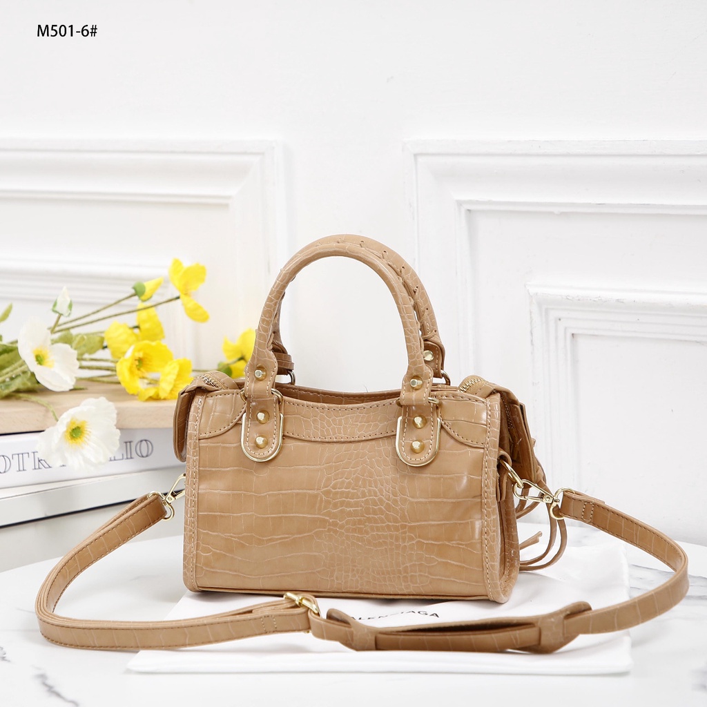 B Small City Croc-Embossed Leather Tote Bag #M501-6