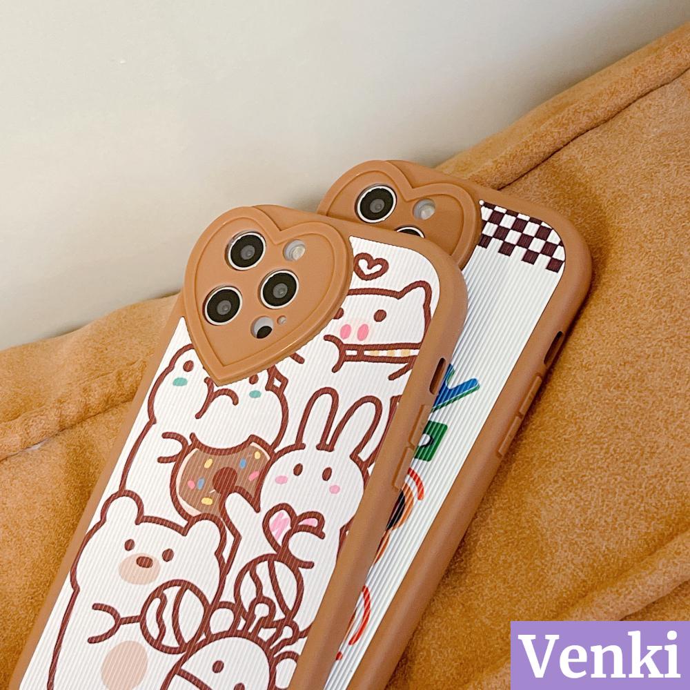 Casing Soft Case Silikon + Kulit Motif Brown Bear Untuk Iphone 13 Pro Max / 12 Pro Max / 11 Pro Max / 7 + / Xr / Xs Max / X / 8 / 7 +