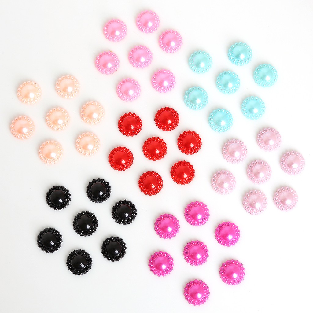 High Quality 50 pcs/lot 12 mm Multi Colors Imitation Pearls Half Round Flatback Flower Beads For Scrapbook DIY Decoration