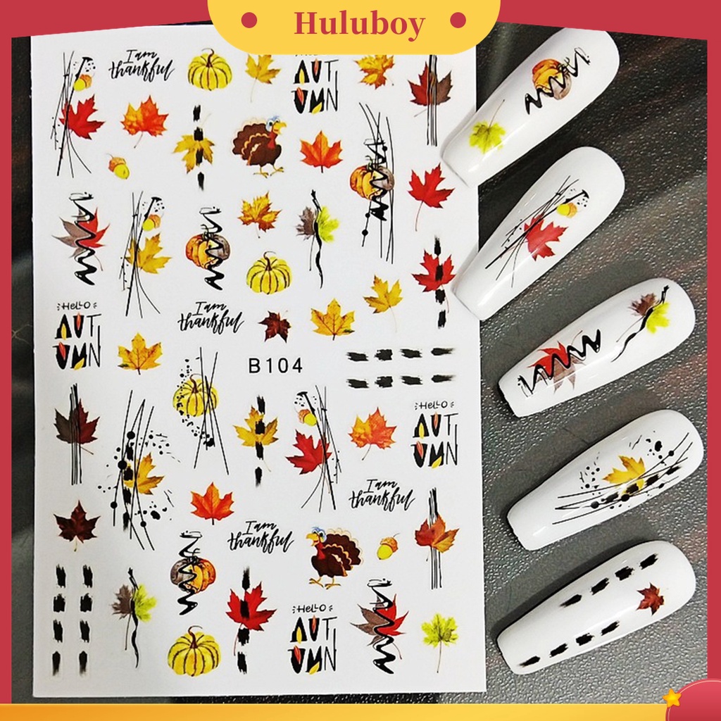 Huluboy Huluboy♡ 12pcs / Set Stiker Kuku Motif Daun Maple Warna-Warni Untuk Wanita
