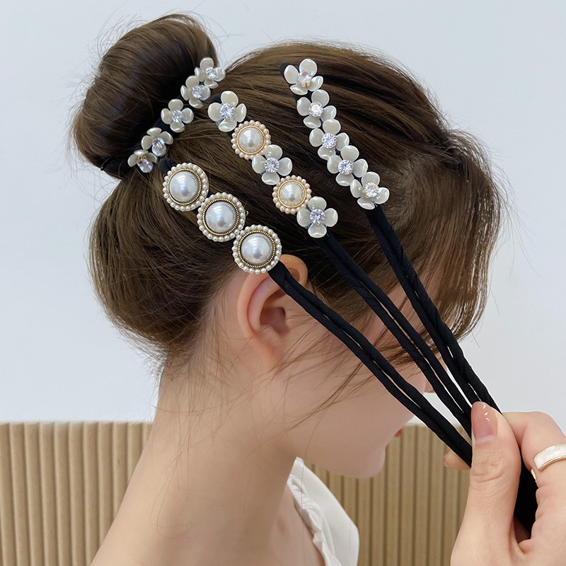Ikat Rambut Desain Bunga Mutiara Imitasi Gaya Retro Korea Untuk Aksesoris Hiasan Kepala