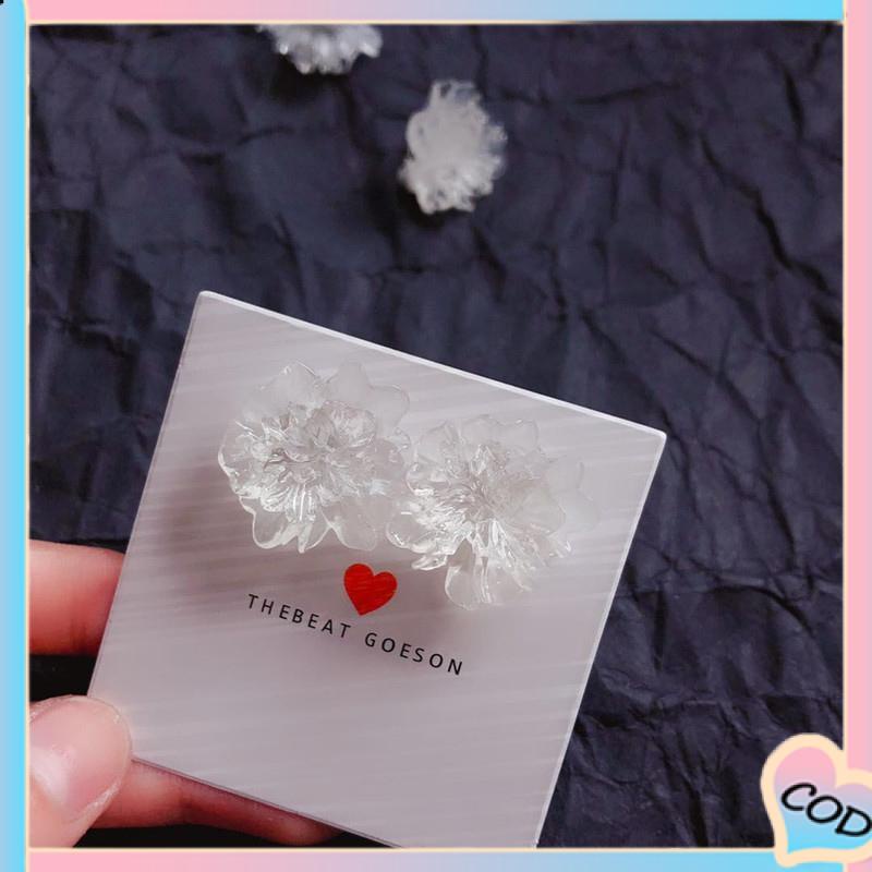 COD❤️ Anting Bunga Resin Tiga Dimensi Transparan yang Menyegarkan Stud Telinga Manis Wanita-A.one