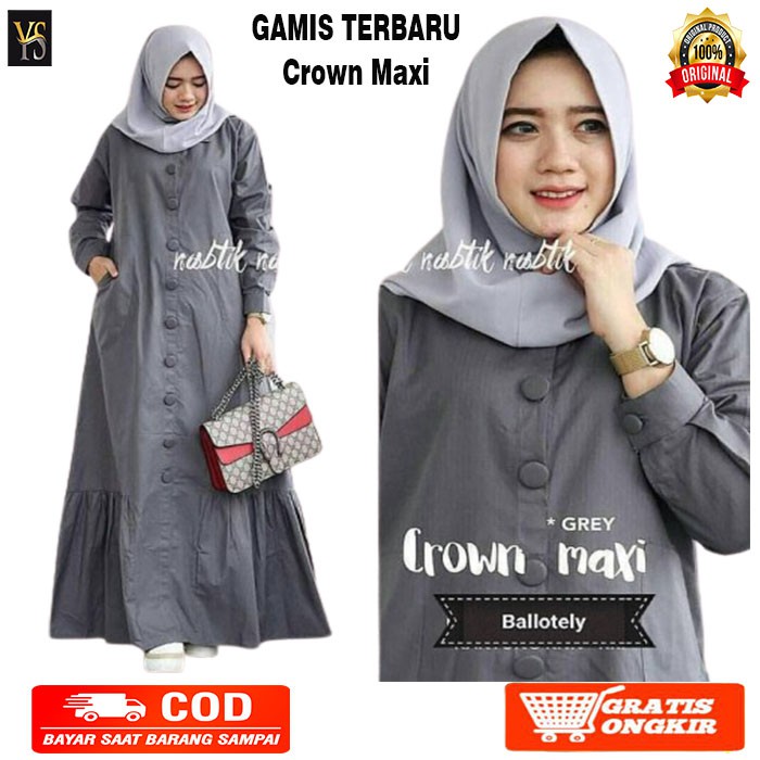 Baju Gamis Syari Wanita Remaja Muslim Terbaru Murah Cod Crown Maxi Dress balotelli