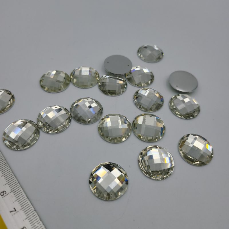 DIAMON KRISTAL RESIN MOTIF BULAT UKURAN 20 MM /2 CM WARNA PELANGI AB DAN PUTIH  KUALITAS BAGUS PER LUSIN