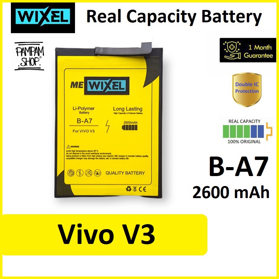 WIXEL ME Baterai Vivo V3 B-A7 BA7 Real Capacity Battery Original Batre Batrai HP Handphone Ori