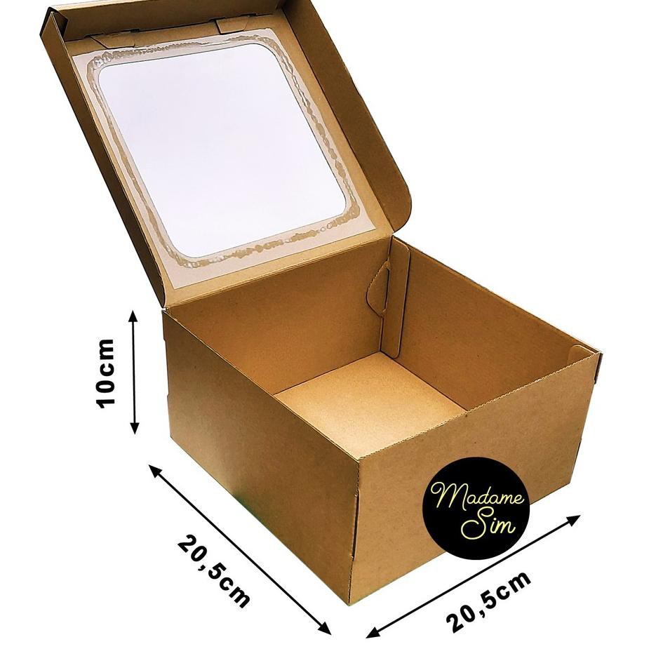

☻ KOTAK KUE - CAKE BOX 20 x 20 x 10 CM - COKLAT + JENDELA (ISI : 10 PCS) ♜