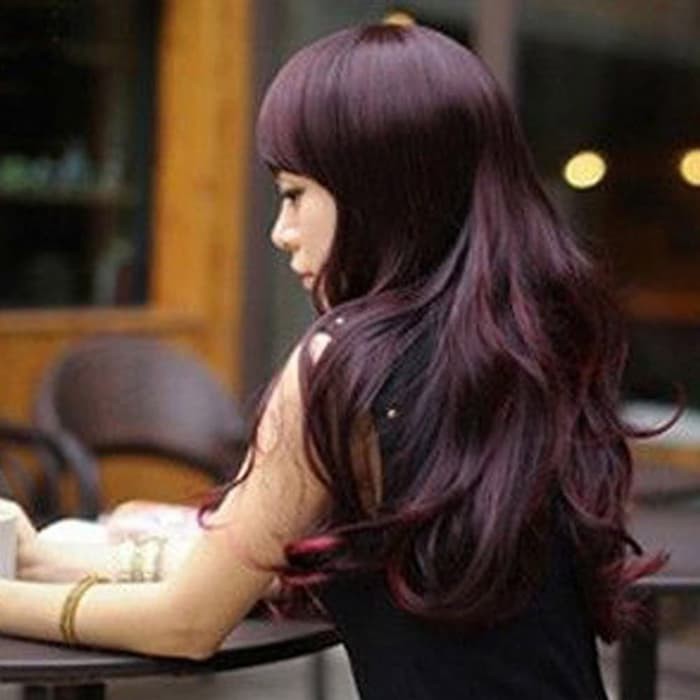 Wig elegan panjang red burgundy cosplay idol wanita karir