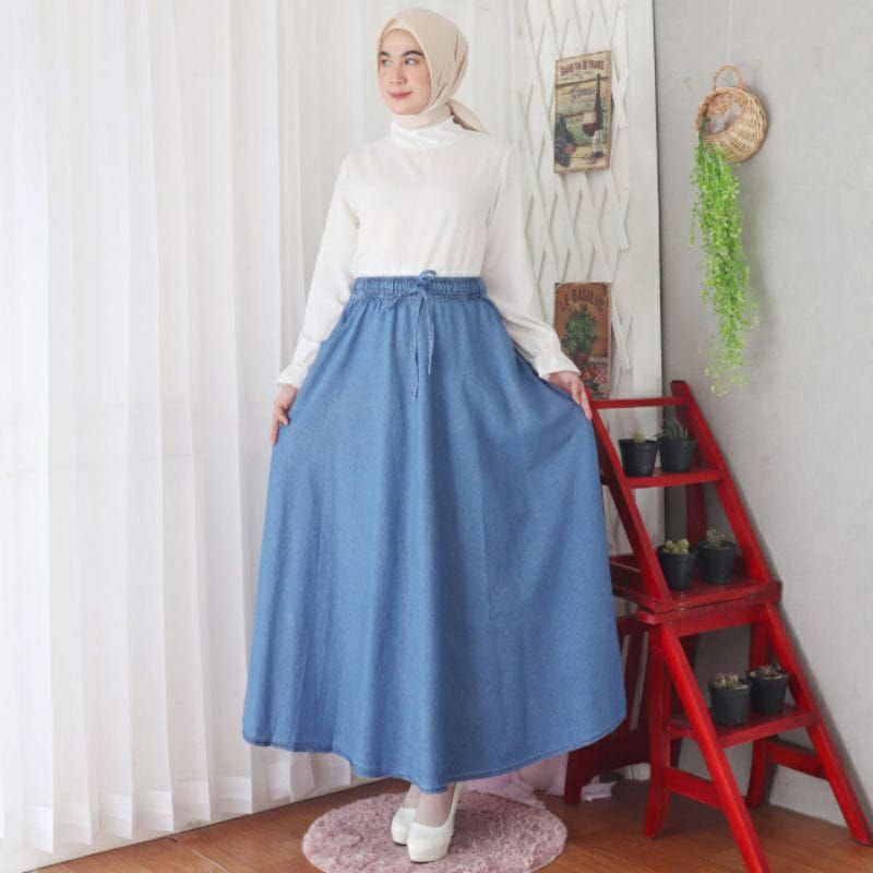 Rok Jeans Jumbo Polosan Tali Aktif Lembut || Rok Jeans Jumbo Tali Aktif Lembut Muat 85kg