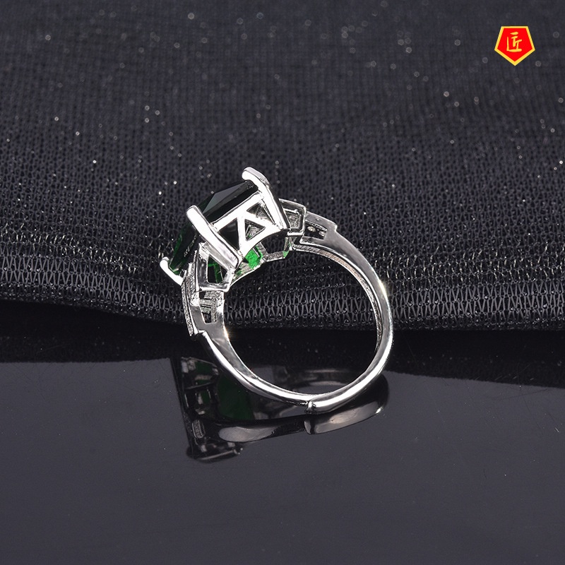 [Ready Stock]Elegant 925 Silver Color Gemstone Ring Square Tourmaline
