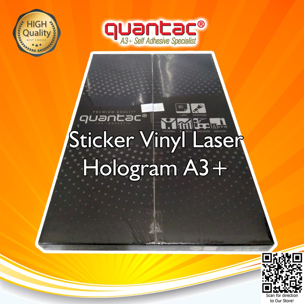 Repack 20 - Quantac Sticker Vinyl Hologram Digital Print Laser Toner A3+ Holographic Rainbow Pelangi Stiker Label Kemasan Anti Air Tidak mudah Sobek