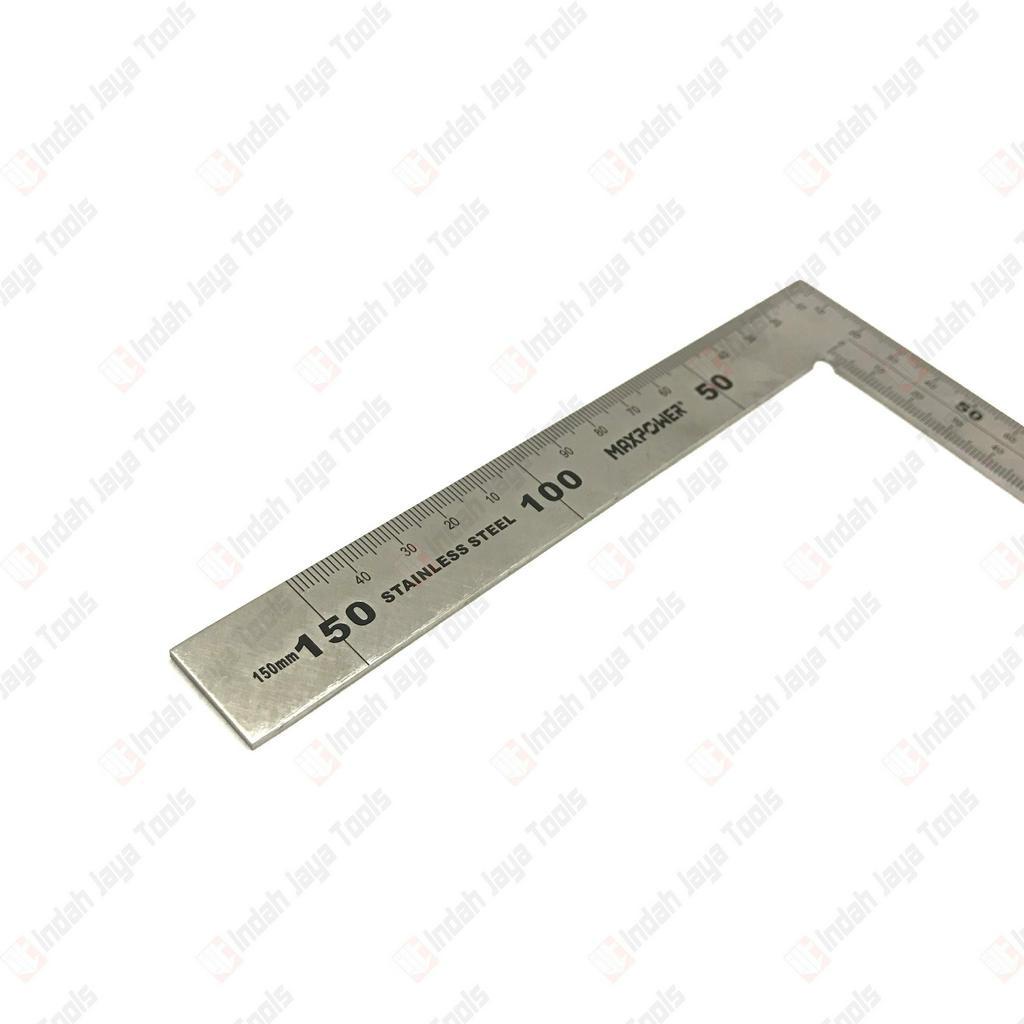 MAXPOWER 6&quot; Penggaris Siku Stainless Besi 300 x 150 mm Steel Ruler