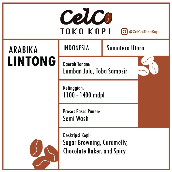 

Kopi Arabika Lintong 200gr | by Celco Toko Kopi | Kopi Biji & Bubuk