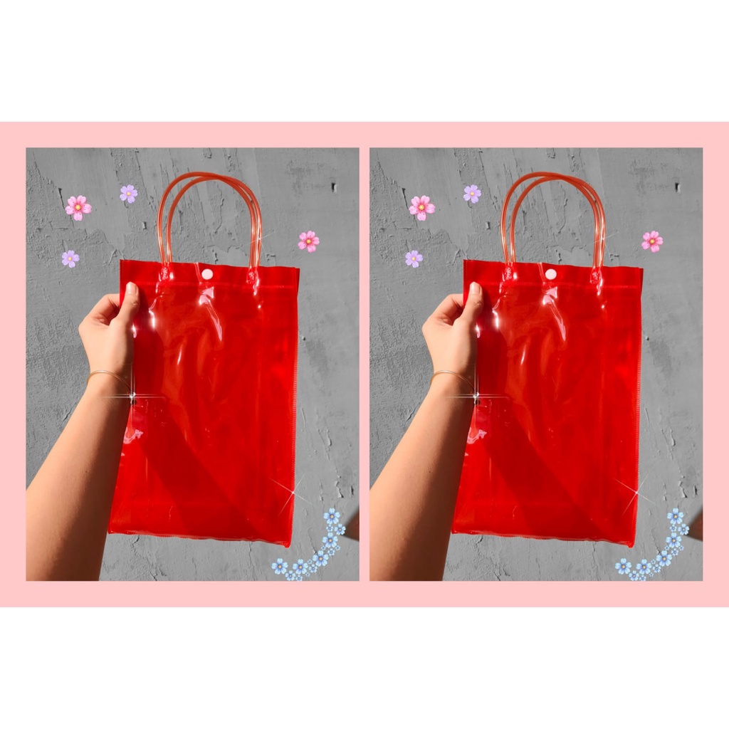 [TOYOU SHOP M01] TAS TRANSPARAN | SHOPPING BAG | TOTE BAG | GOODY BAG | TAS POLOS | TAS MIKA | TAS PVC | TAS HAMPERS - MERAH