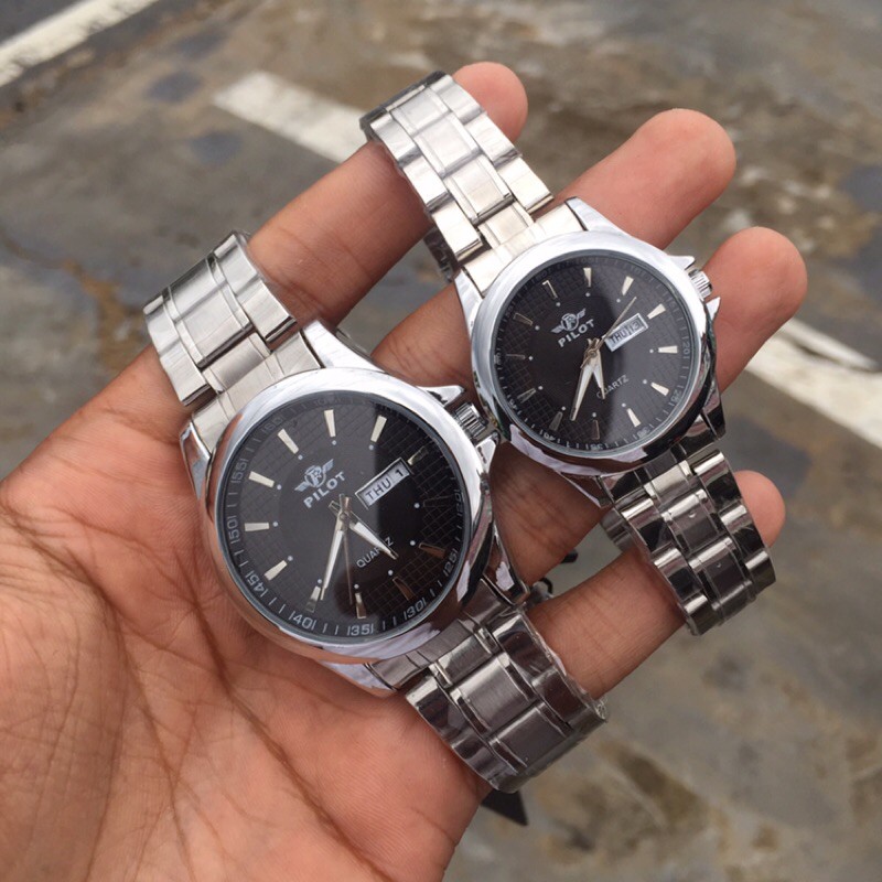 Jam tangan couple pilot original silver plat black / Jam tangan couple pilot  / jam tangan murah