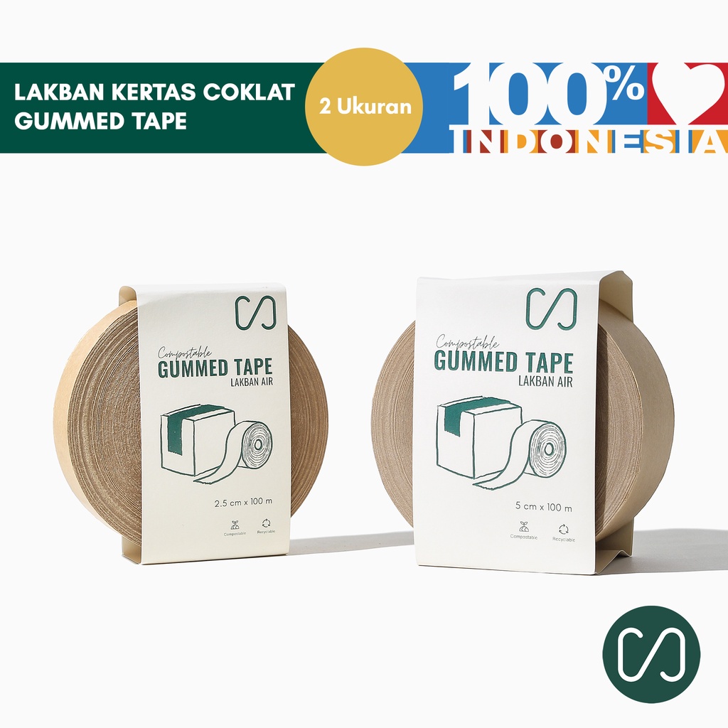 Sustaination Gummed Tape Selotip Kertas Air /Lakban Kertas Ramah Lingkungan 100 meter