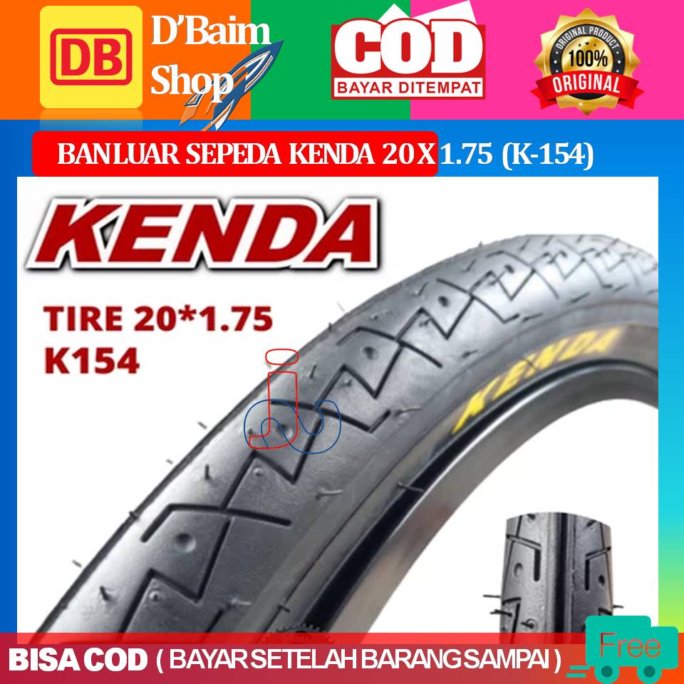 Ban Luar Sepeda Kenda Ukuran 20*1.75 Type K154 Ban Luar Sepeda Mini lipat Minion