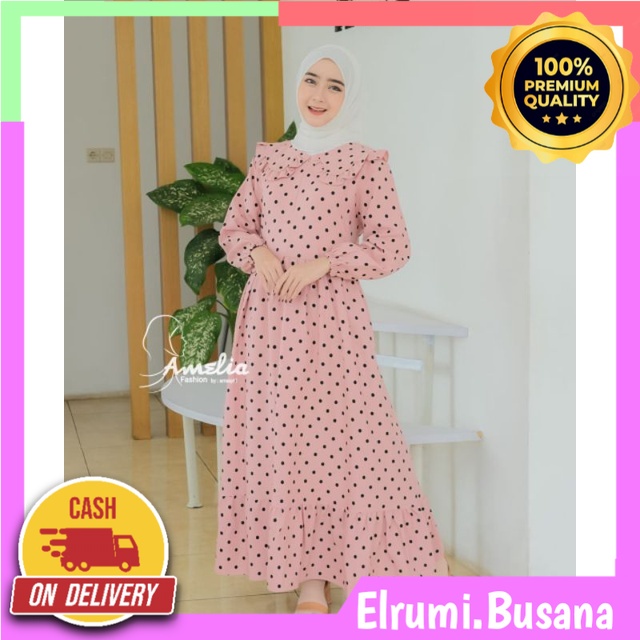 GAMIS DRESS CANTIK WANITA REMAJA MUSLIM TERBARU KEKINIAN TRENDY TERLARIS MOTIF POLKADOT MIDI DRESS b