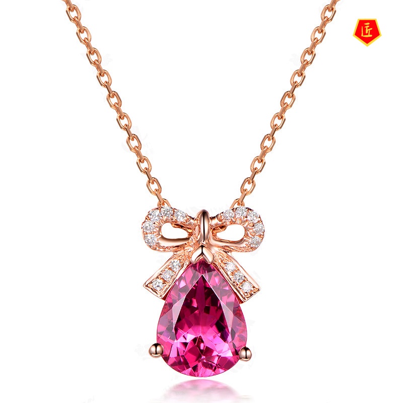 [Ready Stock]Classic Bow Inlaid Ruby Pendant Necklace