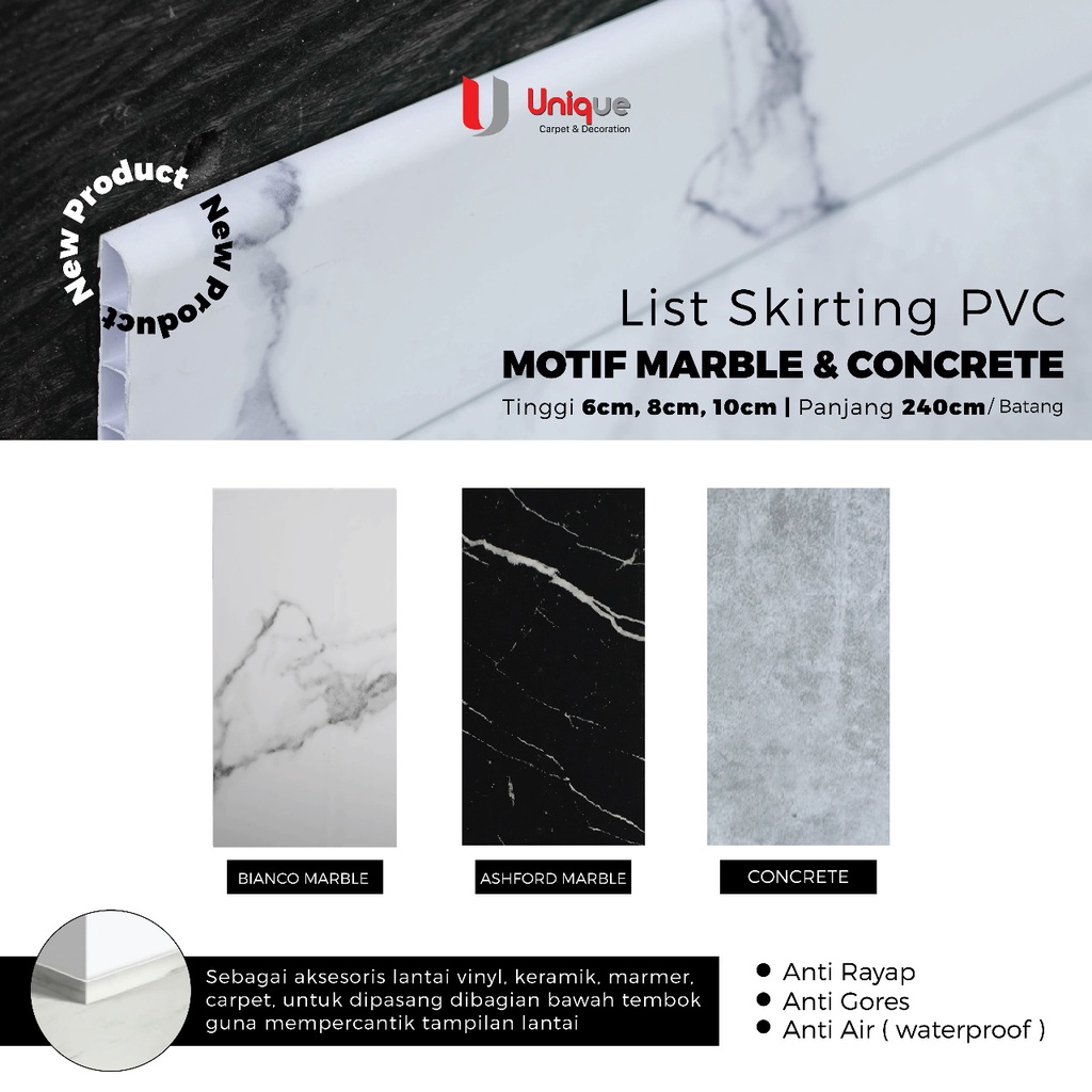 Plin Tembok PVC Motif Marmer / List Flooring PVC Motif Marmer / Motif Semen