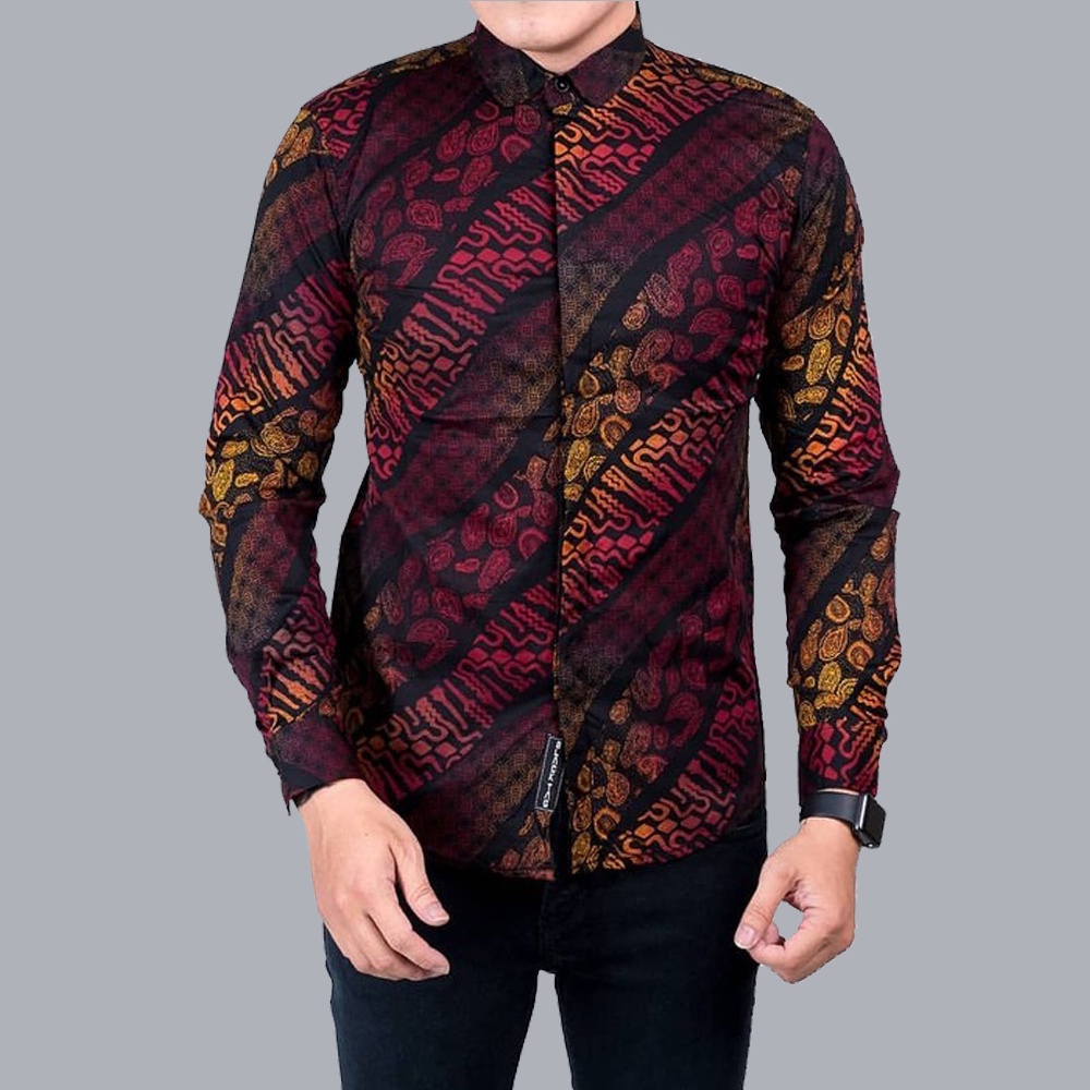 Maciku Store Kemeja Batik Songket Pria Lengan Panjang Baju Batik Print Premium Quality