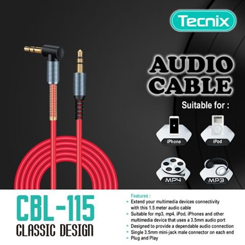 TECNIX Audio Cable AUX CBL-115 panjang 1.5 M original