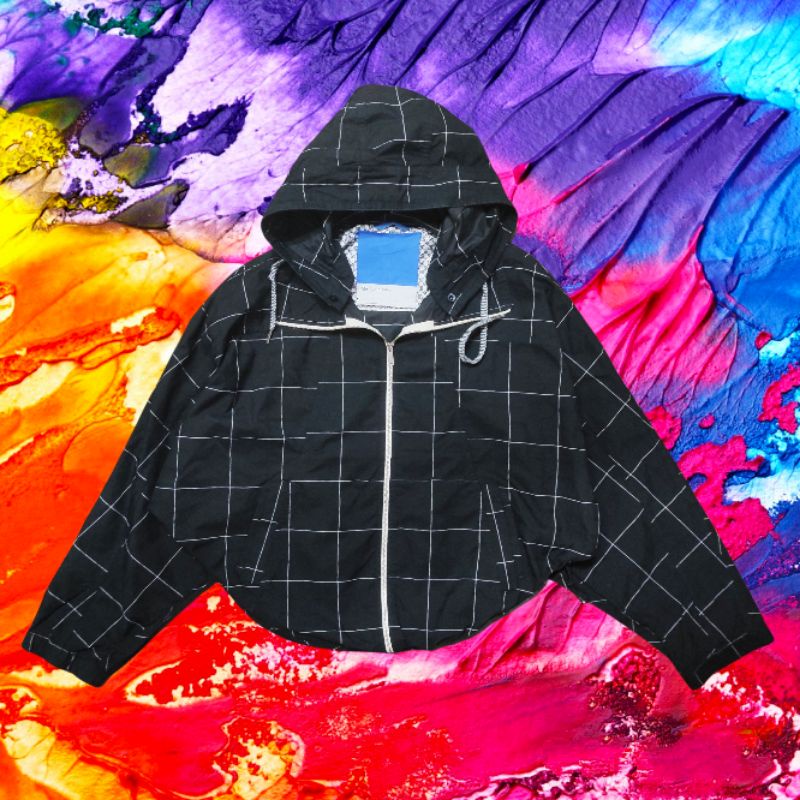 JAKET HOODIE PONCO BALON BOB OUTER PARASIT RUNNING OLAH RAGA CASUAL PLAID KOTAK TARTAN MOTIF ADIDAS 