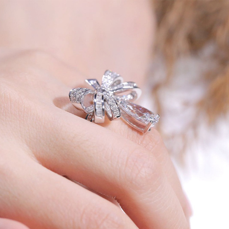 Fancyqube Cincin Wanita Bahan Sterling Silver 925 100% Hias Berlian Bentuk Tetesan Air Untuk Pesta Pernikahan