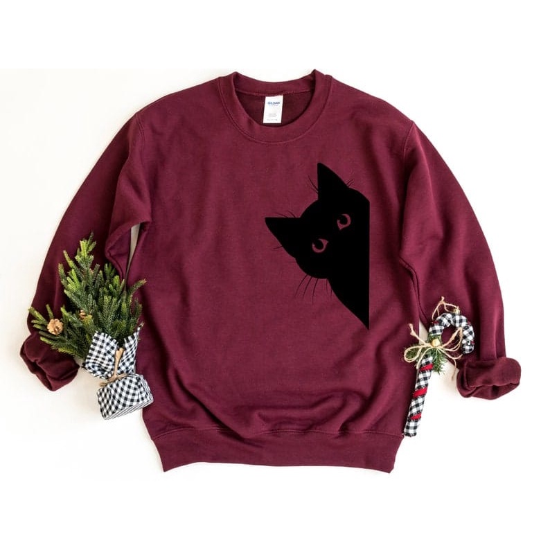 Cat Peeking Basic Sweater II Cat Peeking Sweater Crewneck II SIZE M - XL ( Pria &amp; Wanita )