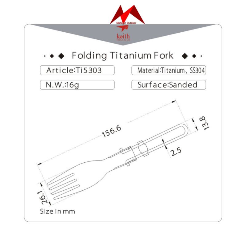 Keith titanium Ti5303 folding fork garpu lipat camping ultralight