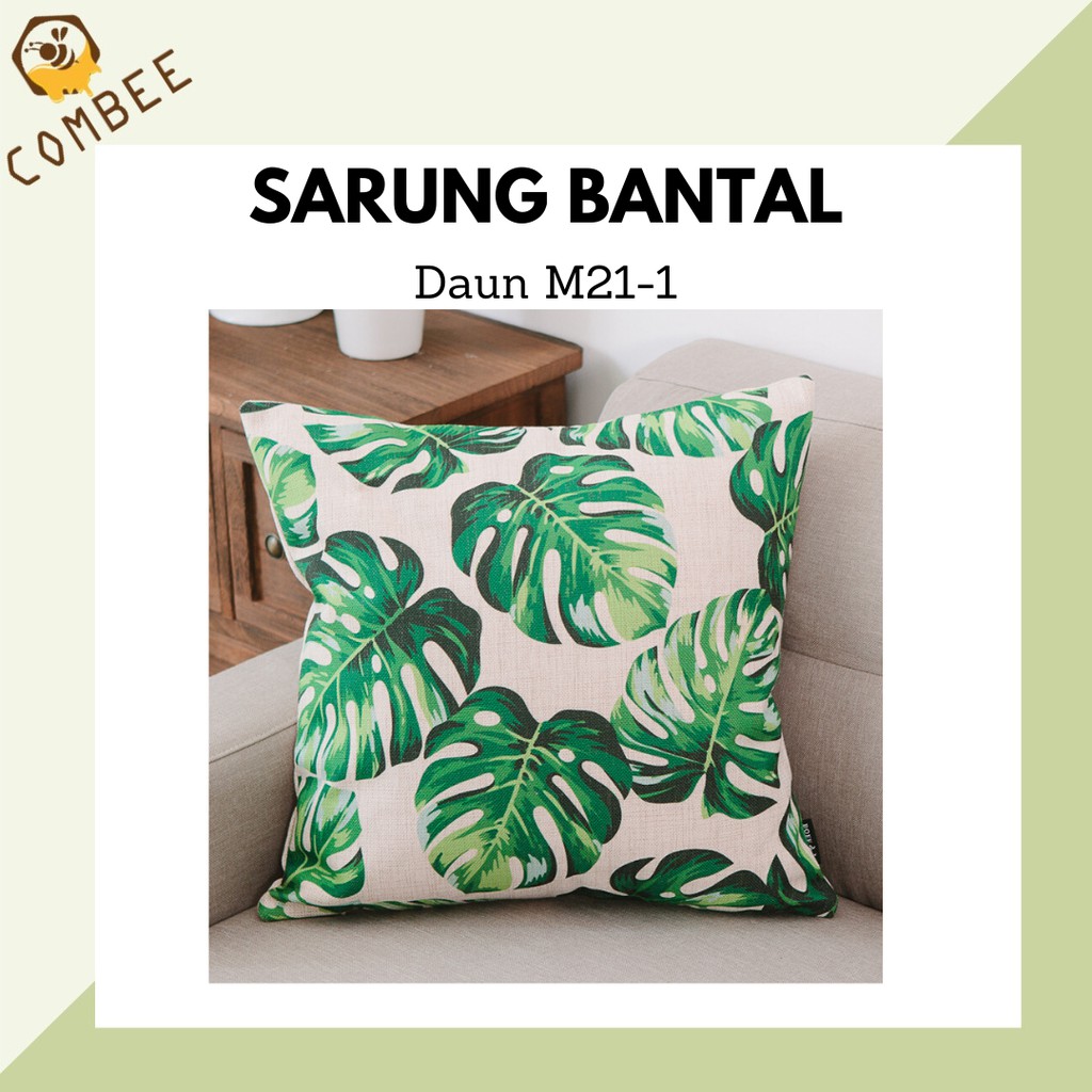 Pillow Case / Sarung Bantal / Sarung Tutup Bantal Sofa Kain Cotton Linen Daun M21