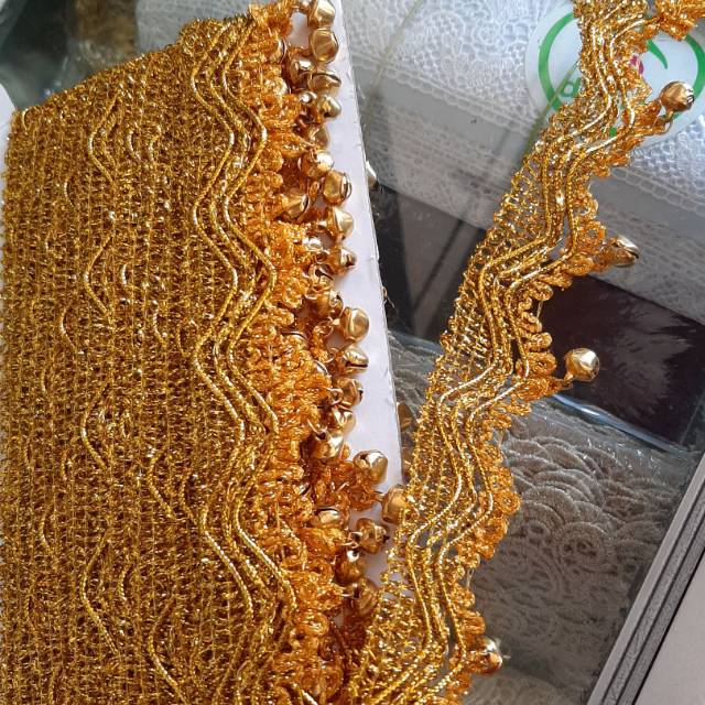 Renda lonceng / renda broklat / bordir / renda emas / renda india / borci warna emas 5meter