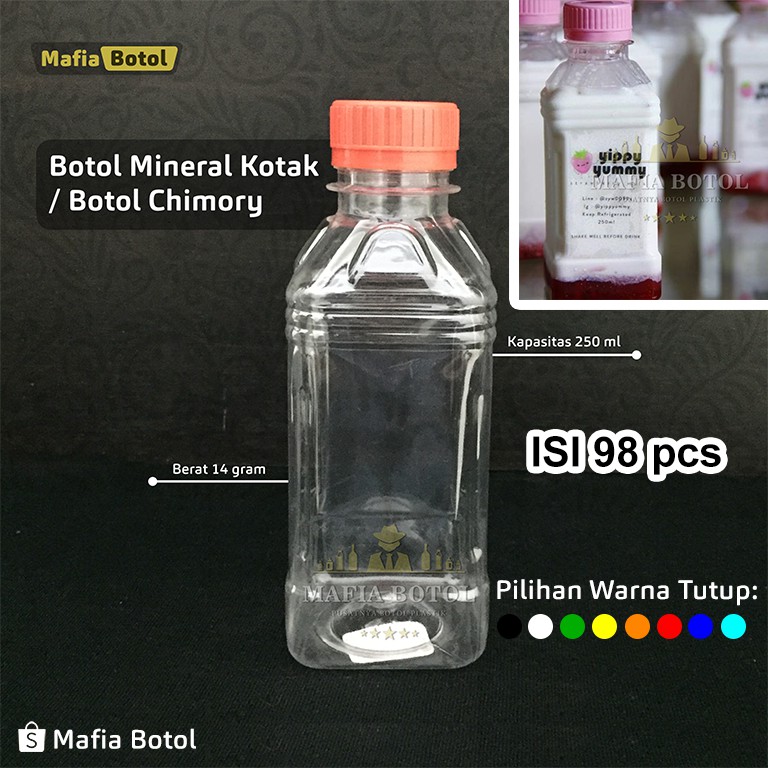 Botol plastik Mineral Kotak Pendek 250 ml minuman Yoghurt susu kemasan unik is 98 pcs