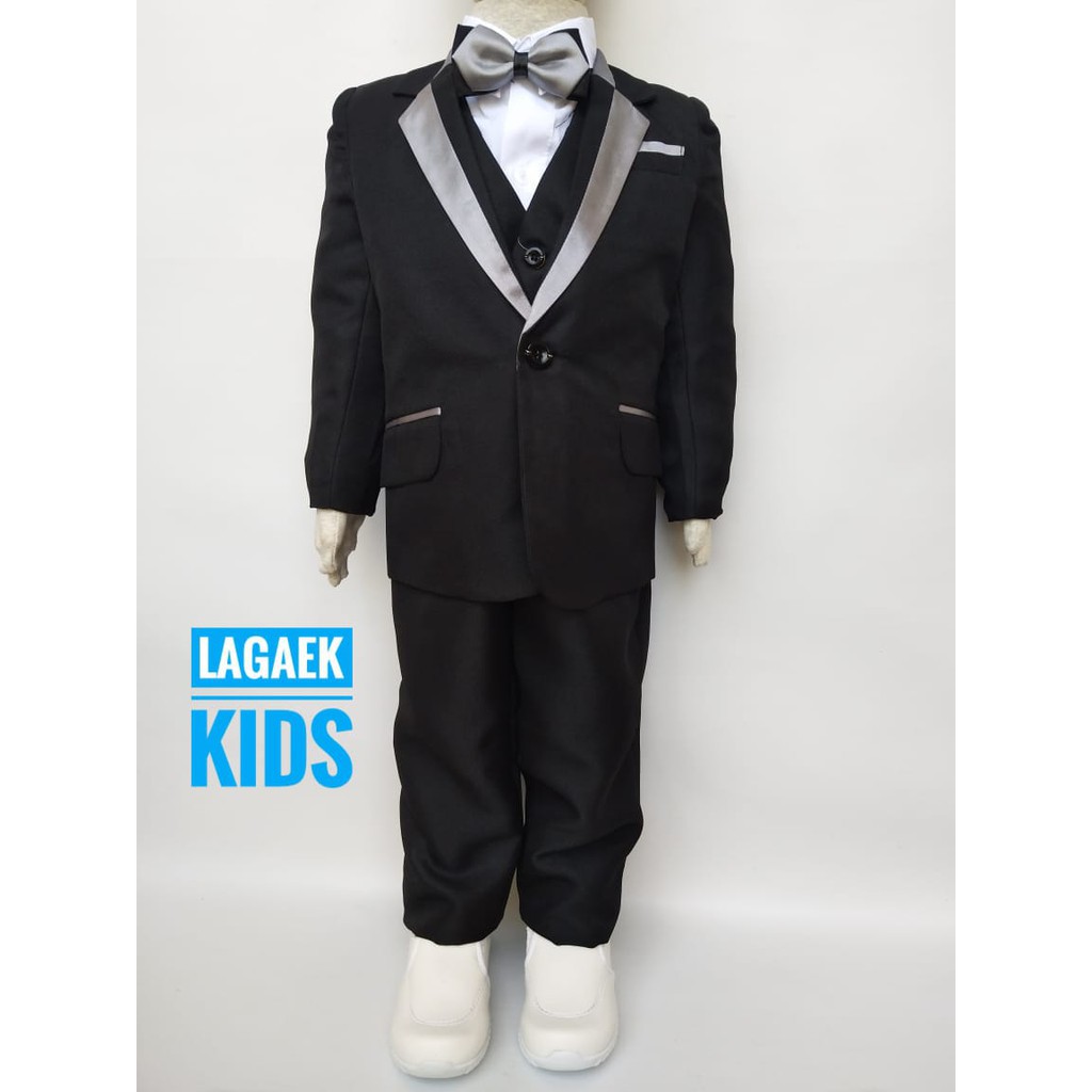 Set Tuxedo Jas Anak Premium HITAM 8in1 Usia 1 2 Tahun Kerah Satin - Setelan Pesta Tuxedo LENGKAP