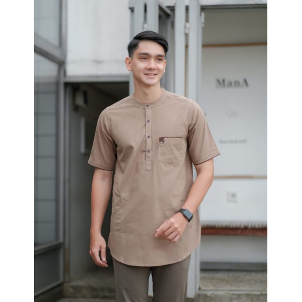 BAJU KOKO KURTA PAKISTAN PRIA BAHAN FULL COTTON WASHING WARNA MOCCA ARMY NAVY MARON UKURAN M L XL