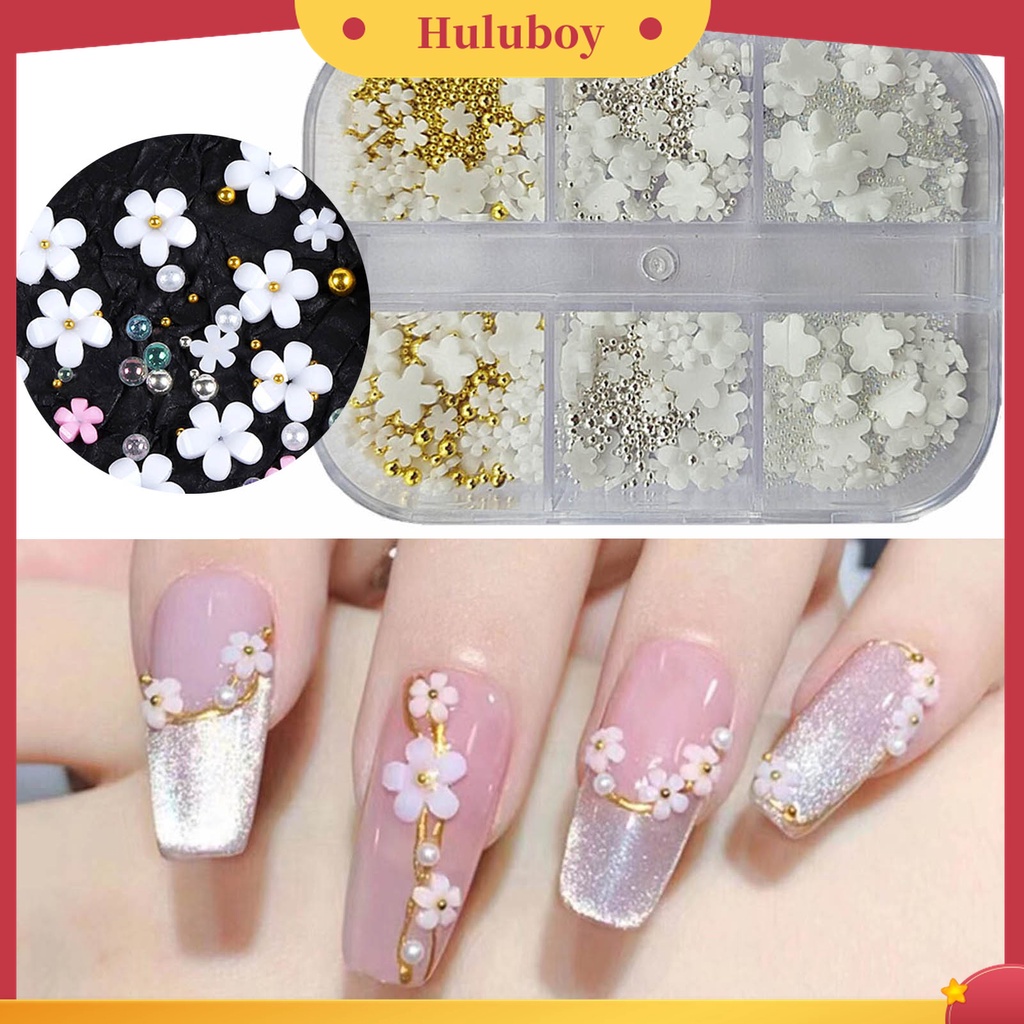 Huluboy Huluboy♡ Charms Bola Baja Bentuk Bunga 3D Ukuran Campur Untuk Dekorasi Nail Art