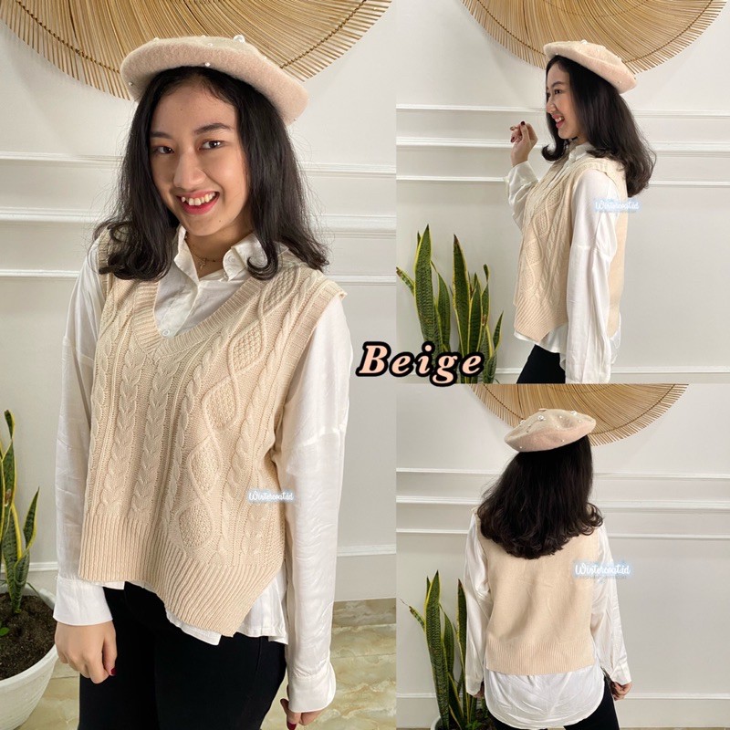 Vest rajut import korea clara knit knitted rompi oversized big size jumbo wanita cable vests