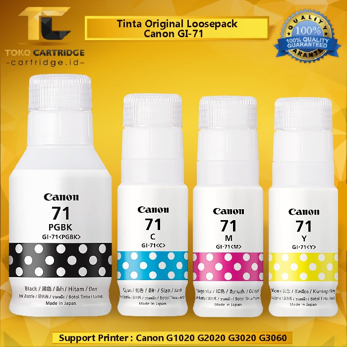 Tinta Canon GI-71 GI71 PGBK GI 71 Original Loosepack, Refill Ink Printer PIXMA G1020 G2020 G3020 G3060