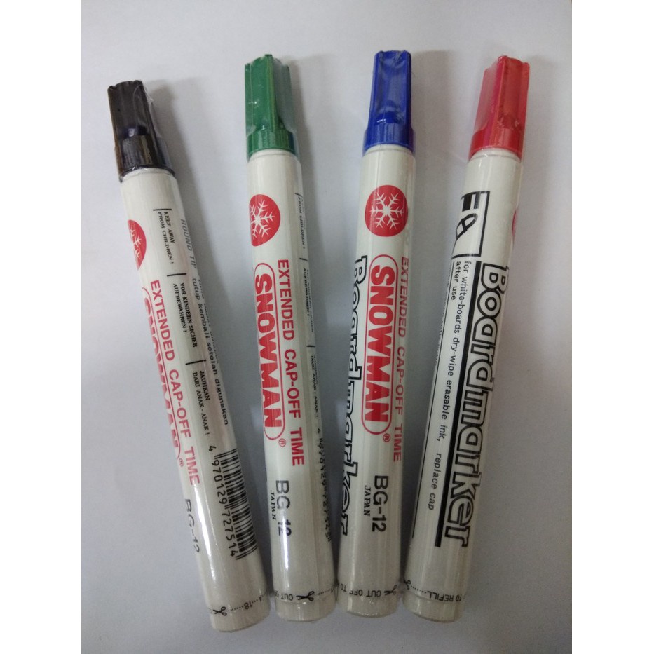 

Alat Tulis Kantor / Sekolah - Spidol whiteboard Merek snowman BG 12 JAPAN - Harga Per Pcs