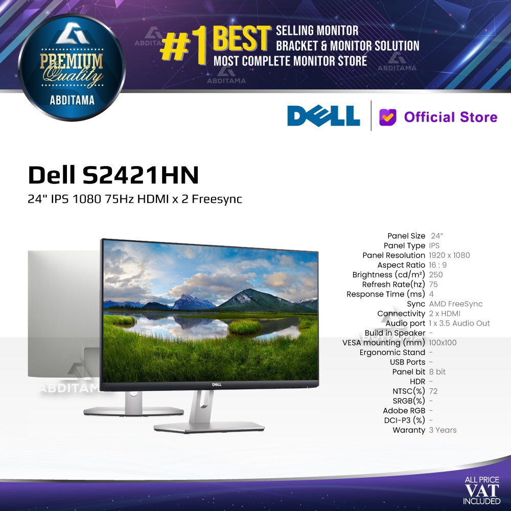Monitor LED Dell S2421 S2421HN 24" IPS 1080 75Hz HDMI x 2 Freesync