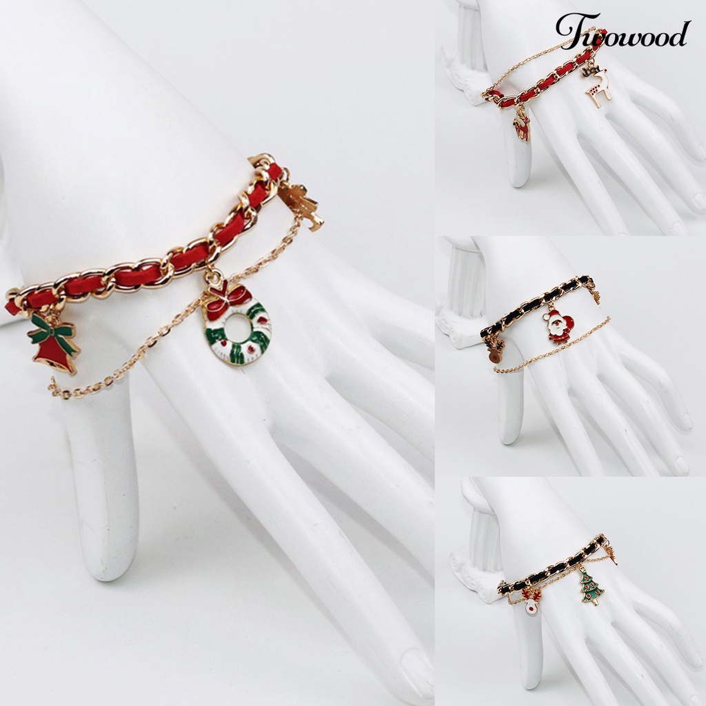 Twowood Santa Claus Christmas Tree Christmas Bracelet Alloy Bell Snowman Pendant Charm Bracelet Chic Gift