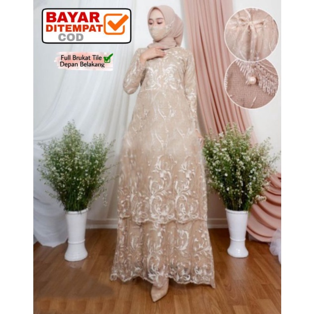Gamis Brukat Tile Humaira L XL XXL/ Maxi Wanita /Maxi Terbaru / Maxi Muslim / Maxi Dress /-Coksu