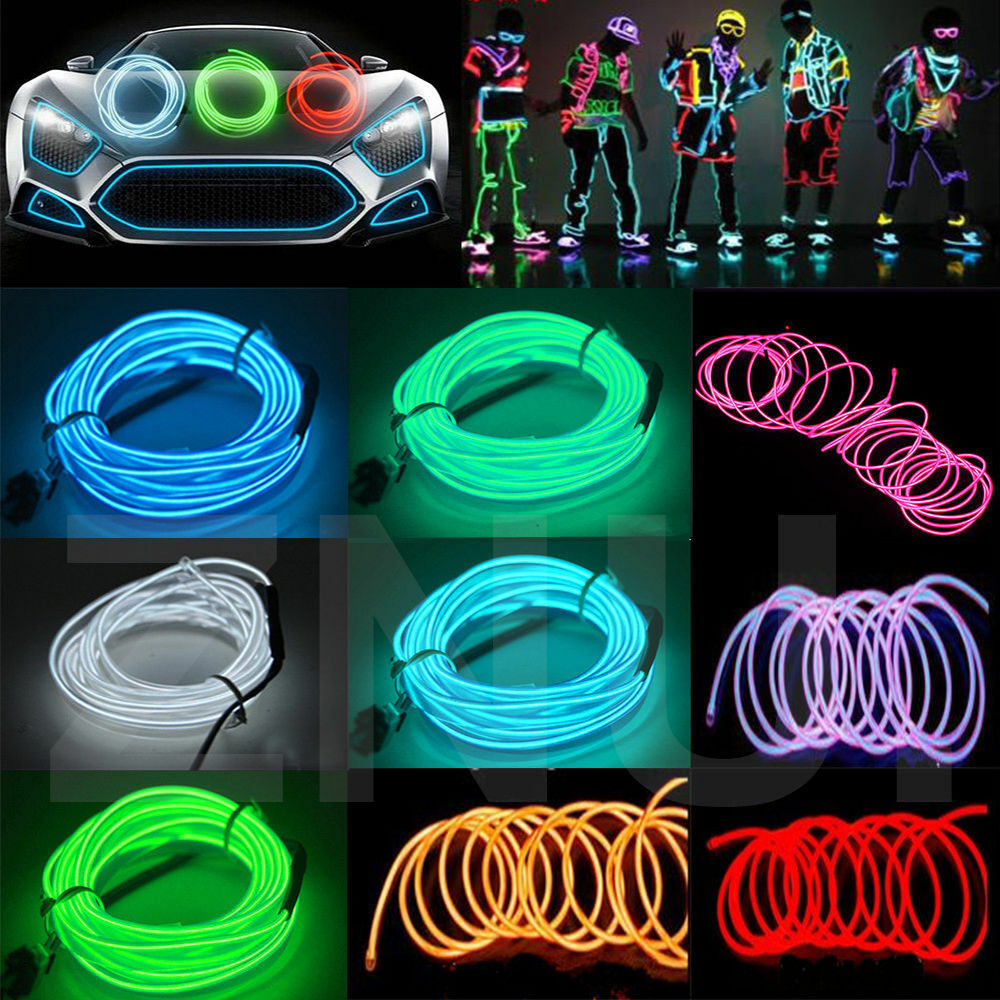 El Lampu Neon LED 3V Fleksibel 100CM / 300CM / 500CM Warna-Warni Dengan Controller Untuk Pesta / Mobil