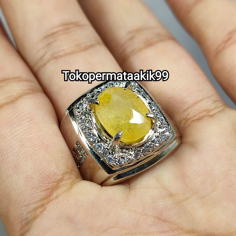 BATU PERMATA YELLOW SAFIR CUTTING DIAMOND IKATAN RING PERAK BANGKOK