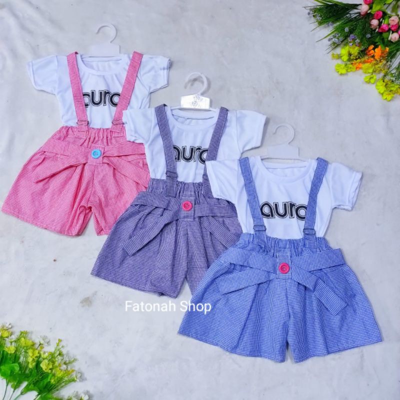 overall anak 2 3 tahun cewek celana kodokan aura dress anak ( overall celana kancing benik )