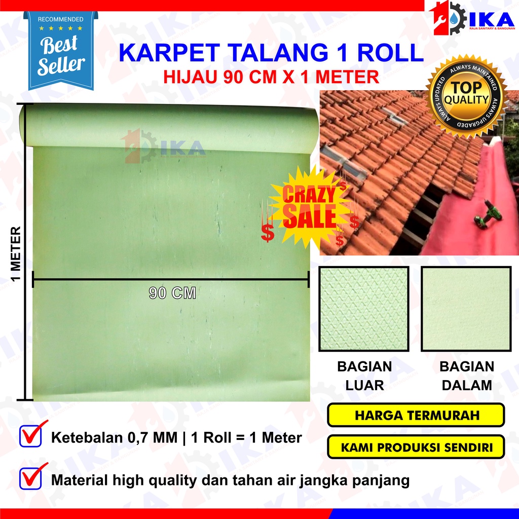 Karpet Talang Air 1 2 3 Meter 90 (Bersih 86cm) Hijau Pabrikan READY !!