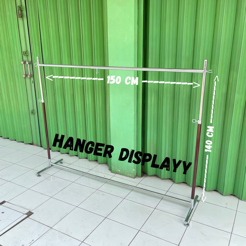 Hanger Gawang Baju Tarik Tengah Pipa Bulat Bahan Besi Chrome (Lebar +/- 150 cm x Tinggi 150cm)