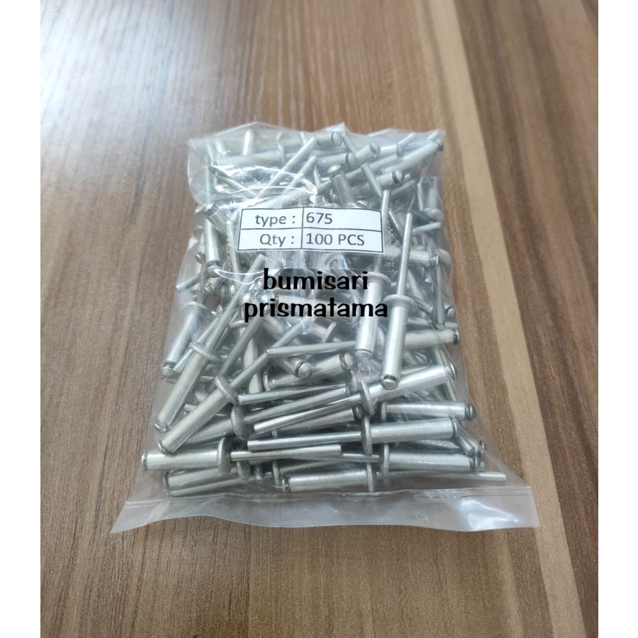 Paku Rivet Alumunium 675 (4,8 x 19 mm) Per pack isi 100