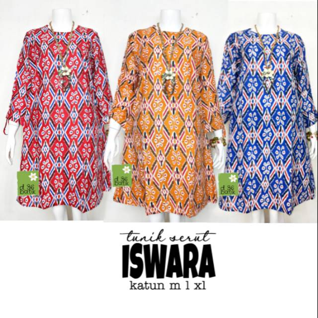 Tunik serut iswara atasan baju wanita motif tenun cantik modern elegan